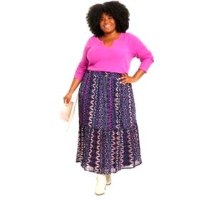 Knox Rose Blue Multi Mesh A Line Skirt Sz L